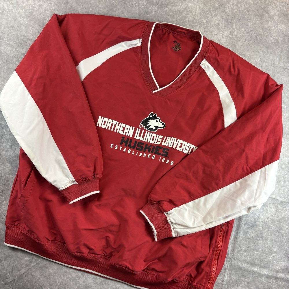Vintage Northern Illinois Huskies Pullover Mens M Red Windbreaker Jacket Badger‎